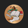 Metal Stickems 2-inch academic achievement sticker featuring a gold metallic finish with books, a quill, and a lamp.
