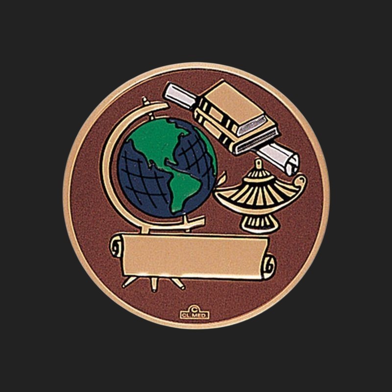 Metal Stickems academic globe and books metal sticker featuring a scholarly design with an oil lamp and scroll
