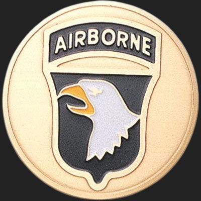 Metal Stickems 101st Airborne Division Screaming Eagle metal emblem sticker with gold and black detailing.