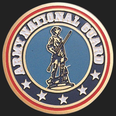Metal Stickems 2-inch Army National Guard emblem sticker with blue, red, and gold detailing and adhesive backing.