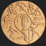 Metal Stickems 2-inch circular gold metallic sticker featuring embossed athletic figures and a winged victory emblem.