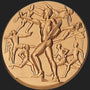 Metal Stickems 2-inch circular gold metal sticker featuring an embossed athletic competition relief design.