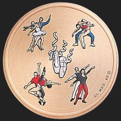Metal Stickems 2-inch round metal sticker featuring ballet dancers in motion and pointe shoes in a metallic finish