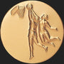 Metal Stickems 2-inch round gold metal sticker featuring an embossed design of two basketball players at the hoop.