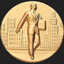 Metal Stickems 2-inch gold metallic sticker featuring an embossed businessman walking through a city skyline.