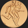 Metal Stickems 2-inch circular gold-toned metal sticker featuring an embossed design of two female runners.