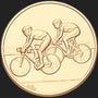 Metal Stickems 2-inch round gold-tone adhesive sticker featuring an embossed design of two cyclists in motion.