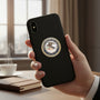 Metal Stickems 2-inch Department of Justice metal emblem sticker applied to a black smartphone case