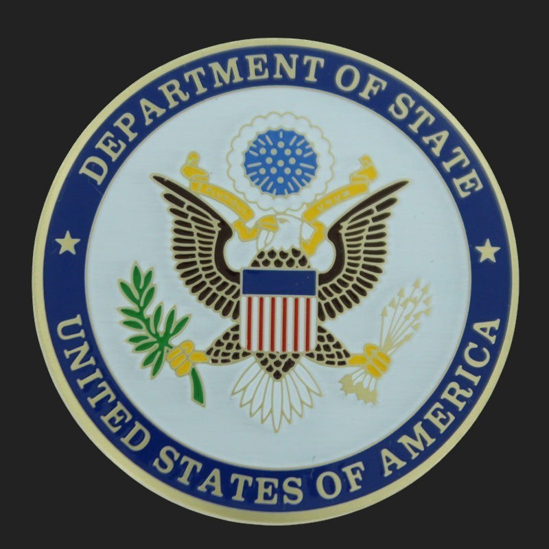 Metal Stickems 2-inch United States Department of State metal emblem sticker with official seal and vibrant colors.