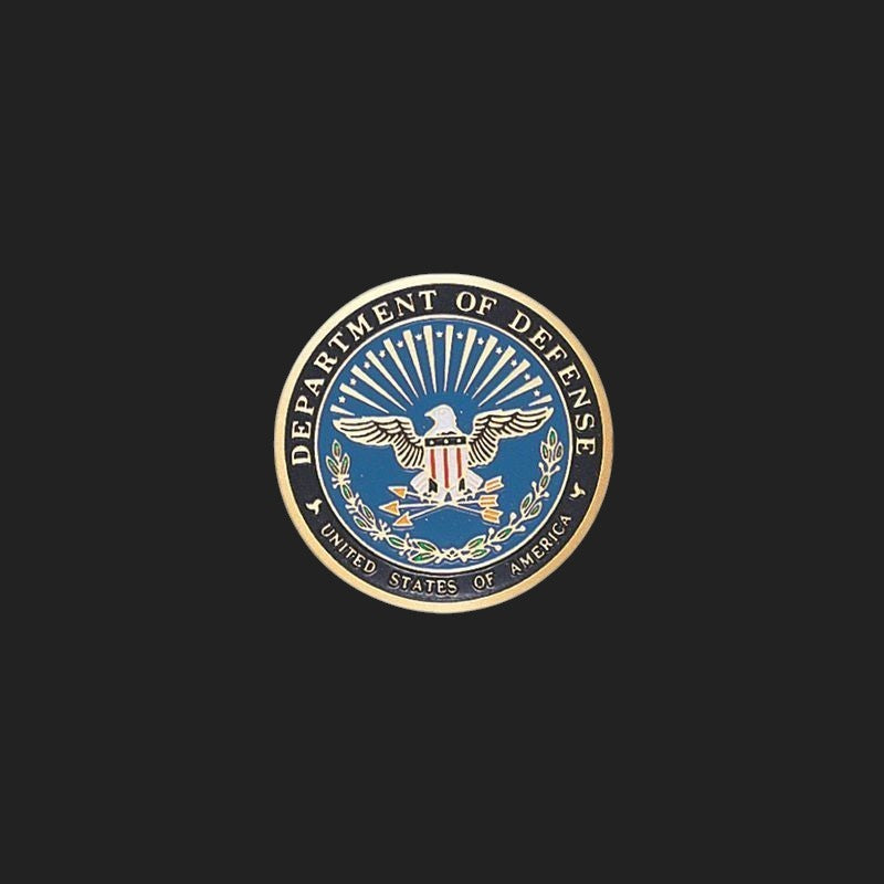Metal Stickems 7/8 inch Department of Defense metal emblem sticker with official seal and gold-tone border.