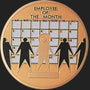 Metal Stickems 2-inch round gold-toned Employee Of The Month adhesive metal sticker with calendar and figure design.