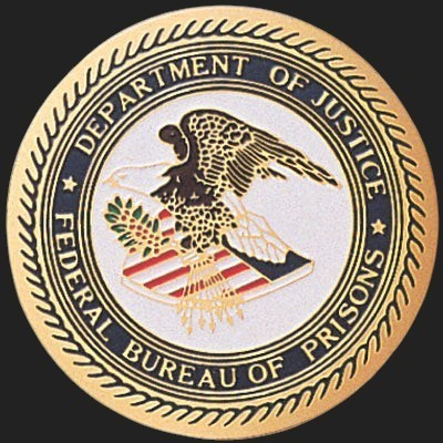 Metal Stickems 2-inch Federal Bureau of Prisons circular metal decal with official Department of Justice seal.