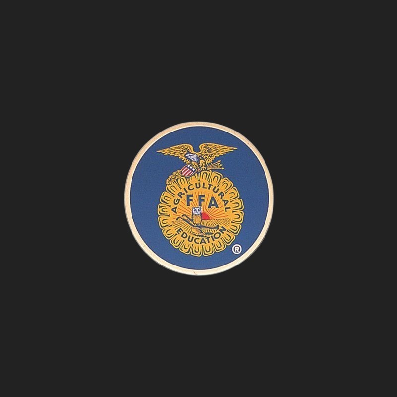 Metal Stickems FFA Agricultural Education emblem sticker with gold-tone details on a blue background.