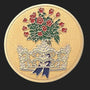 Metal Stickems 2-inch circular metal sticker featuring a floral bouquet and lace design on a shimmering gold background