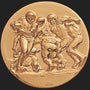 Metal Stickems 2-inch gold-toned adhesive metal decal featuring an embossed football action scene for personal gear.
