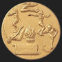 Metal Stickems 1-inch gold-tone metal sticker featuring embossed athletic figures and a central flame motif.