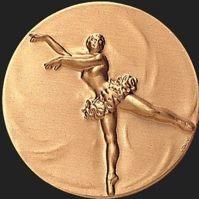Metal Stickems 2-inch gold ballerina adhesive sticker featuring a raised relief dancer in a classic pose.