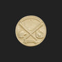 Metal Stickems 1-inch gold baseball emblem featuring embossed crossed bats, glove, helmet, and diamond field design.