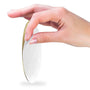 Metal Stickems 2-inch gold basketball action metal sticker being peeled from its backing by a hand.