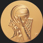 Metal Stickems 2-inch gold-tone metal basketball player emblem with high-relief 3D design and adhesive backing.