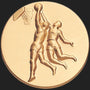 Metal Stickems 2-inch gold basketball player adhesive emblem featuring a raised relief design of athletes at the hoop.