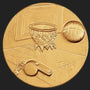 Metal Stickems 2-inch gold-tone basketball sticker with embossed hoop, ball, and whistle design for sports gear.