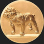 Metal Stickems 2-inch round gold metal sticker featuring a detailed raised-relief bulldog design.