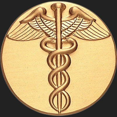 Metal Stickems 2-inch gold-tone medical caduceus emblem sticker for stethoscopes and medical equipment.