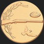 Metal Stickems 2-inch gold clay pigeon shooting emblem with embossed shotgun, clay target, and laurel wreath design.