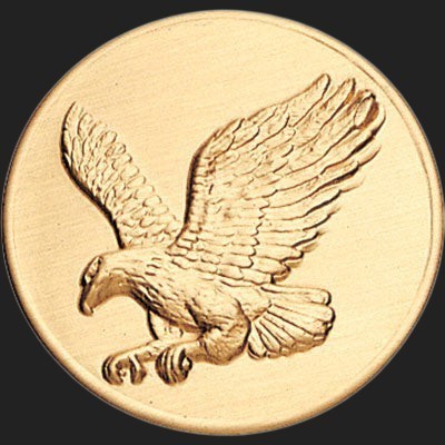 Metal Stickems 2-inch gold-tone metal sticker featuring an embossed eagle emblem for personalizing gear.