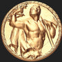 Metal Stickems 2-inch round gold embossed adhesive medallion featuring a classical figure in high relief.