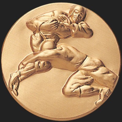 Metal Stickems 2-inch gold embossed football player sticker with a detailed raised relief design.