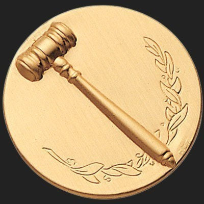 Metal Stickems 2-inch gold-toned metal sticker featuring an embossed gavel and laurel leaf design.