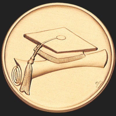 Metal Stickems 2-inch gold metal sticker featuring an embossed graduation cap and diploma design.