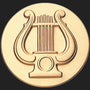 Metal Stickems 2-inch gold-tone embossed lyre musical instrument emblem sticker for personalizing gear.