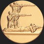 Metal Stickems gold-toned round commemorative marksman decal featuring embossed figures in shooting positions.