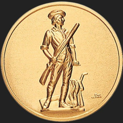 Metal Stickems gold-toned 2-inch adhesive sticker featuring an embossed classic Minuteman historical design.