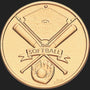 Metal Stickems 2-inch gold-tone softball emblem with embossed field, crossed bats, and glove design.