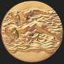 Metal Stickems 2-inch gold-tone adhesive medallion featuring an intricate relief design of swimmers in water.