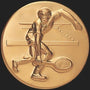 Metal Stickems 2-inch gold embossed tennis player sticker with a raised relief design for gear personalization.