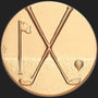 Metal Stickems 2-inch gold-tone adhesive sticker featuring an embossed golf club, flag, and ball design.