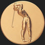 Metal Stickems 2-inch circular gold embossed golfer sticker for golf bags and personal gear.