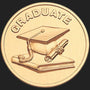 Metal Stickems 2-inch gold graduation sticker with embossed cap, diploma, and book design for academic milestones.
