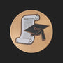 Metal Stickems 2-inch round graduation sticker featuring a diploma and cap design in a metallic bronze finish.
