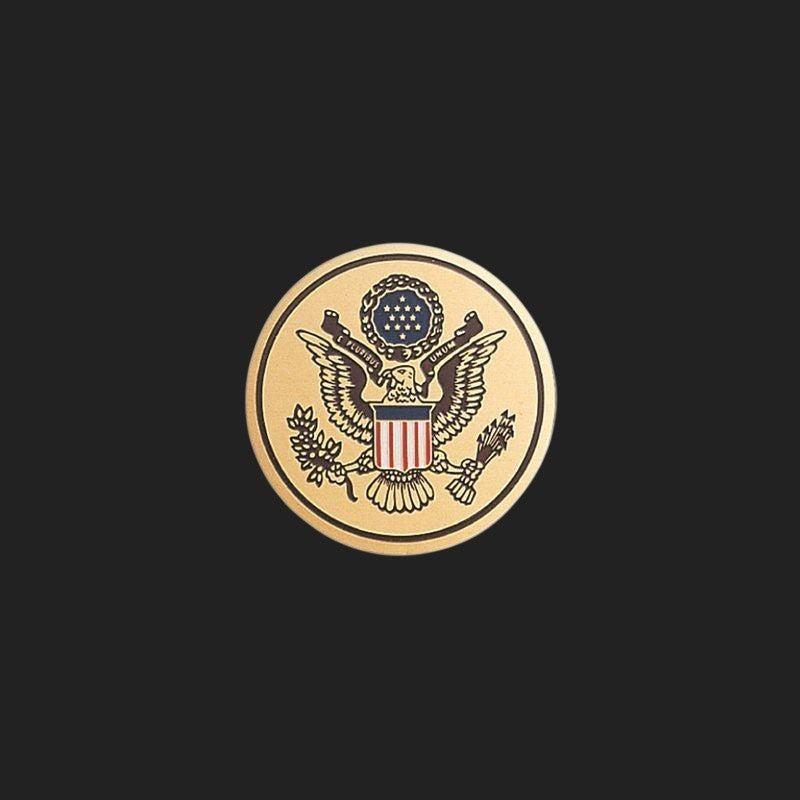 Metal Stickems United States Great Seal metal sticker with gold-tone finish and enamel eagle emblem on black background