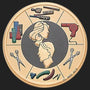 Metal Stickems 2-inch circular metal sticker featuring embossed hair salon tools and profiles of hair models.