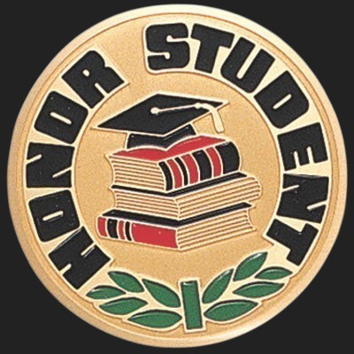 Metal Stickems 2-inch Honor Student sticker with metallic gold finish, graduation cap, books, and laurel wreath design.