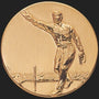 Metal Stickems 2-inch gold-tone adhesive sticker featuring an embossed horseshoe pitcher in a classic throwing stance.