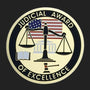 Metal Stickems 2-inch round metal sticker featuring scales of justice, courthouse, and US flag for legal professionals.