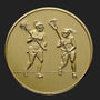 Metal Stickems 2-inch gold-tone adhesive sticker featuring an embossed design of two lacrosse players in action.